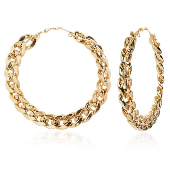 Thick Chain Exaggerated Design Big Hoop Earrings - Picture 1 of 3